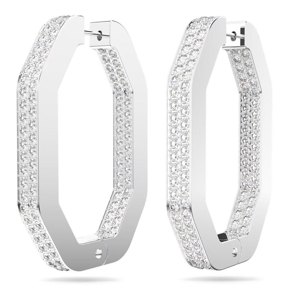 Swarovski Dextera Hoop Earrings Octagon, Pavé, Large, White, Rhodium Plated